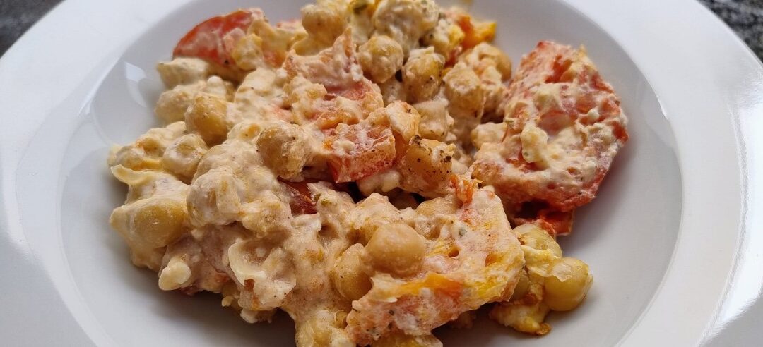 GARBANZOS AL HORNO CON QUESO Y TOMATE
